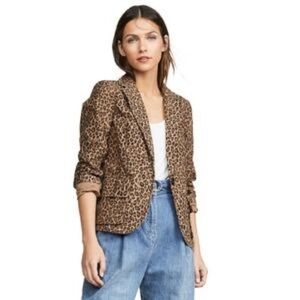Nili Lotan Leopard Print Addison Single Button Closure Front Flap Blazer
